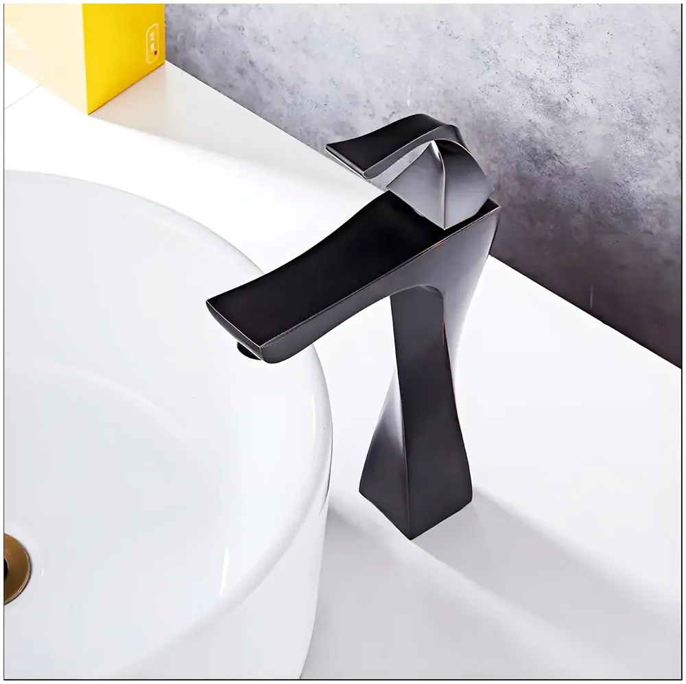 Tall Black Faucet Tap Mixer Hot and Cold Water Twist Heavy Single Lever Basin Mixer with Ceramic Cartridge for Bathroom Wash Basins - 12 inch x 6.7 inch Matt Black