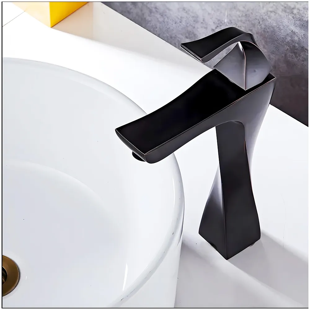 Tall Black Faucet Tap Mixer Hot and Cold Water Twist Heavy Single Lever Basin Mixer with Ceramic Cartridge for Bathroom Wash Basins - 12 inch x 6.7 inch Matt Black Premium