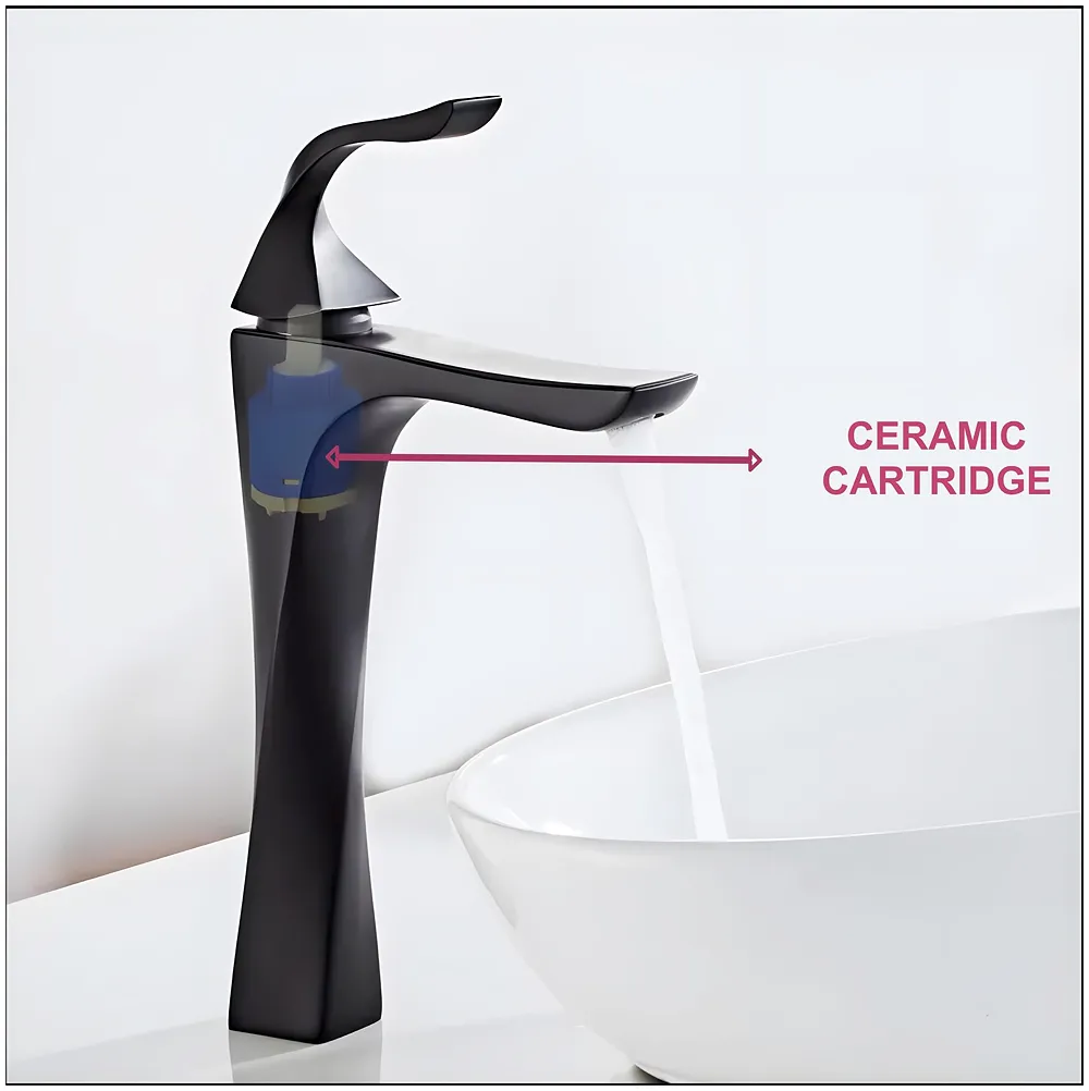 Tall Black Faucet Tap Mixer Hot and Cold Water Twist Heavy Single Lever Basin Mixer with Ceramic Cartridge for Bathroom Wash Basins - 12 inch x 6.7 inch Matt Black Premium