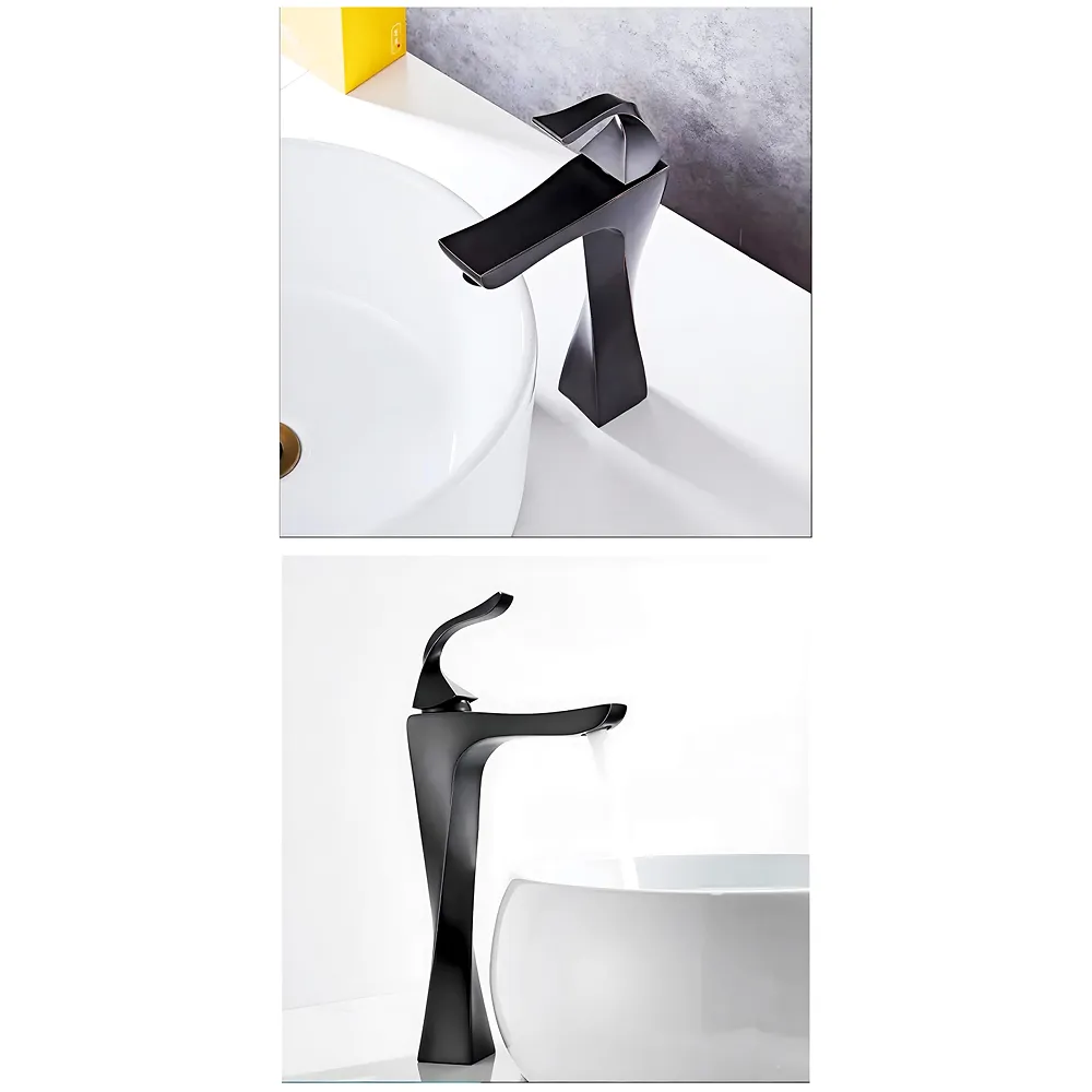 Tall Black Twist Faucet Tap Mixer Hot and Cold 12x6.7 inch Matt