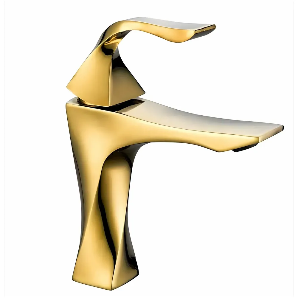 Gold Faucet Tap Mixer Hot and Cold Water Heavy Single Lever Basin Mixer 7 inches with Connector Pipes and Ceramic Cartridge for Bathroom Wash Basins - 22cm x 17cm Golden Twist