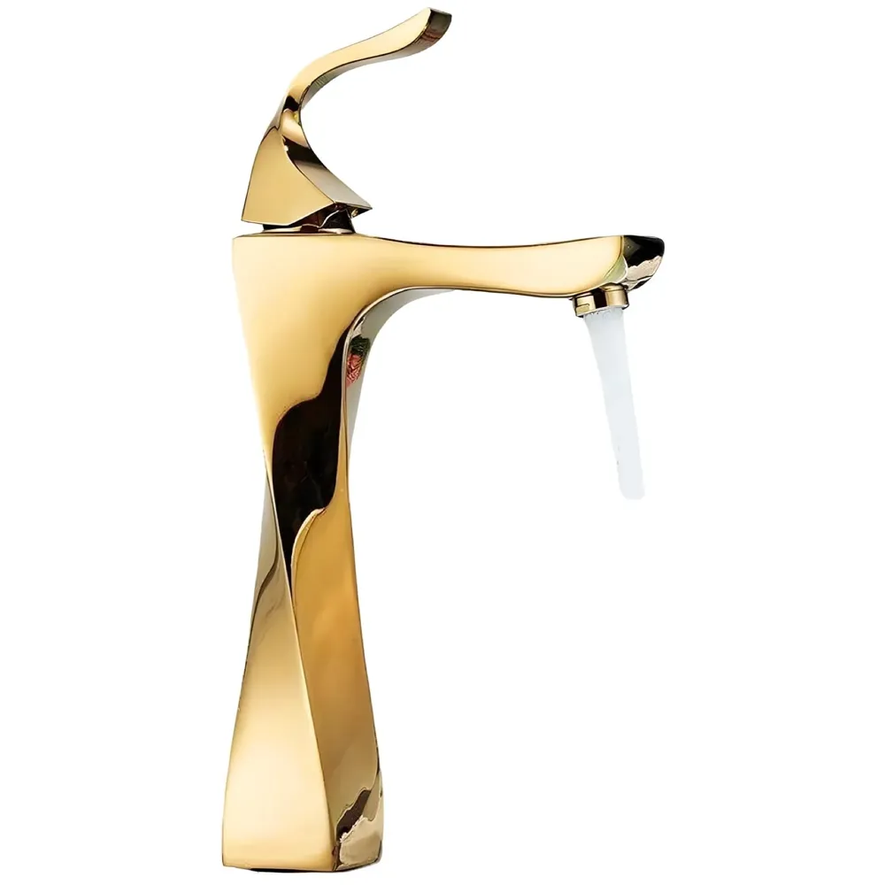 Twist Gold Faucet Tap Mixer Hot and Cold Water Heavy Single Lever Basin Mixer 12 inches with Connector Pipes and Ceramic Cartridge for Bathroom Wash Basins - 30cm x 17 cm Golden