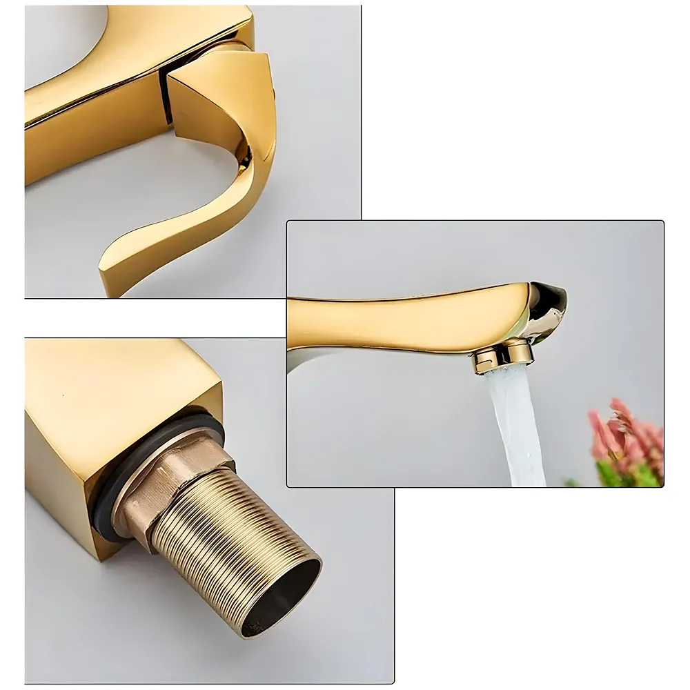 Twist Gold Faucet Tap Mixer Hot and Cold Water Heavy Single Lever Basin Mixer 12 inches with Connector Pipes and Ceramic Cartridge for Bathroom Wash Basins - 30cm x 17 cm Golden Premium