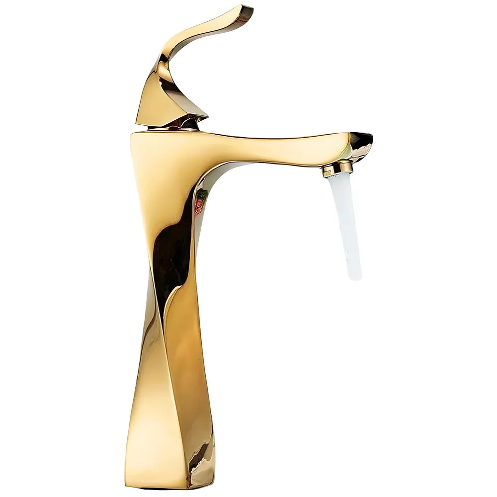 Twist Gold Faucet Tap Mixer Hot and Cold Water Heavy Single Lever Basin Mixer 12 inches with Connector Pipes and Ceramic Cartridge for Bathroom Wash Basins - 30cm x 17 cm Golden Premium