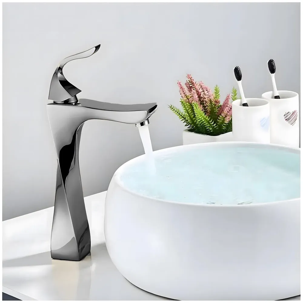 Twist Grey Faucet Tap Mixer Hot and Cold Water Heavy Single Lever Basin Mixer 12 inches with Connector Pipes and Ceramic Cartridge for Bathroom Wash Basins - 30cm x 17 cm Dark Grey