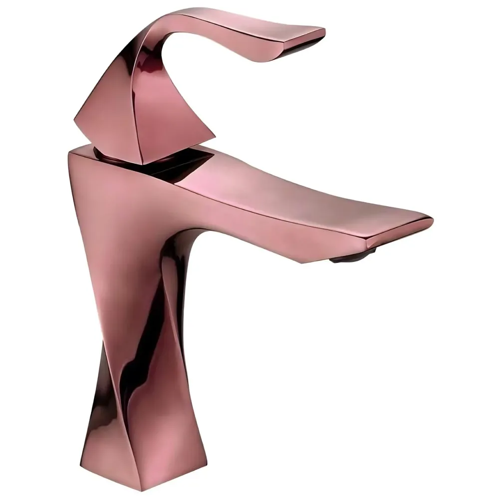 Rose Gold Faucet Tap Mixer Hot and Cold Water Heavy Single Lever Basin Mixer 7 inches with Connector Pipes and Ceramic Cartridge for Bathroom Wash Basins - 22cm x 17cm Golden Twist