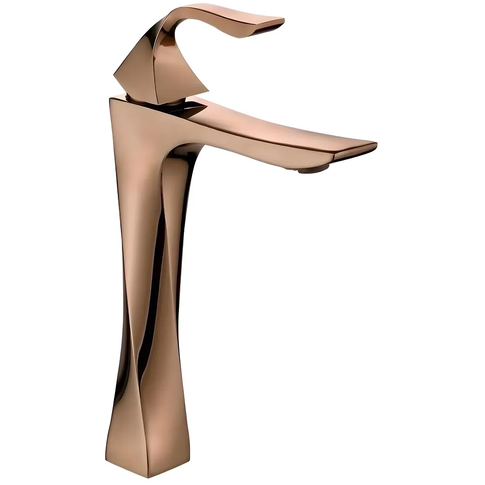 Twist Rose Gold Faucet Tap Mixer Hot and Cold Water Heavy Single Lever Basin Mixer 12 inches with Connector Pipes and Ceramic Cartridge for Bathroom Wash Basins - 34 cm x 17 cm Rosegold