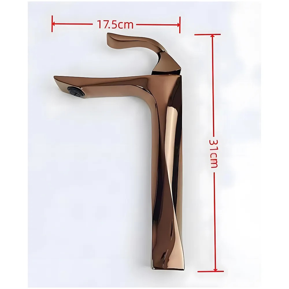 Twist Rose Gold Faucet Tap Mixer Hot and Cold Water Heavy Single Lever Basin Mixer 12 inches with Connector Pipes and Ceramic Cartridge for Bathroom Wash Basins - 34 cm x 17 cm Rosegold