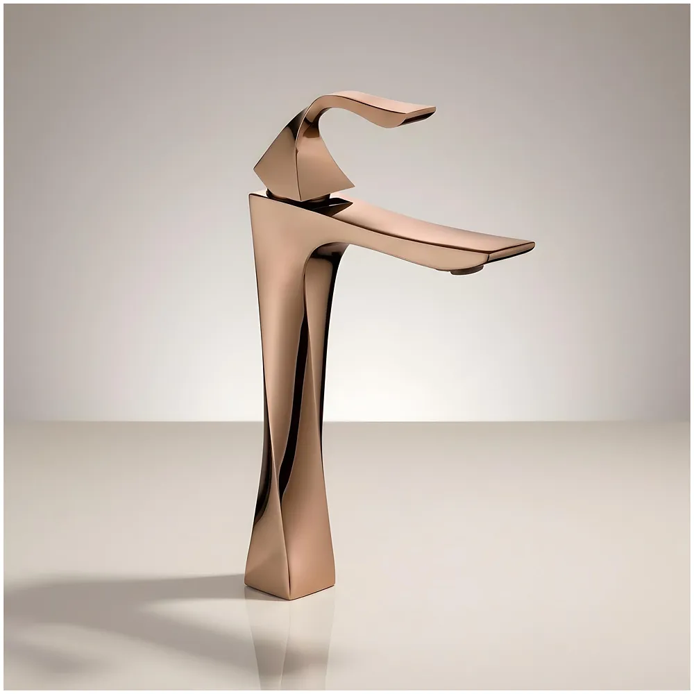 Twist Rose Gold Faucet Tap Mixer Hot and Cold Water Heavy Single Lever Basin Mixer 12 inches with Connector Pipes and Ceramic Cartridge for Bathroom Wash Basins - 34 cm x 17 cm Rosegold