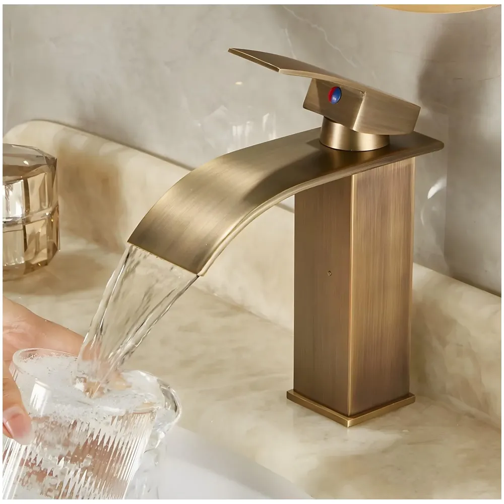 Antique Brown Waterfall Faucet Waterfall Single Lever Basin Mixer Waterfall, SS Material, for Bathroom Washbasin Toilet 7 Inches Height