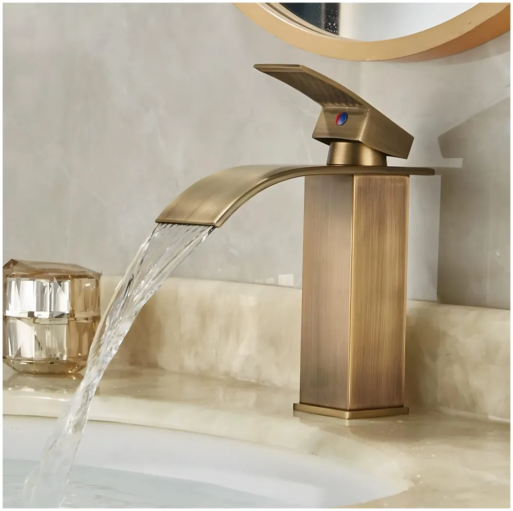 Antique Brown Waterfall Faucet Waterfall Single Lever Basin Mixer Waterfall, SS Material, for Bathroom Washbasin Toilet 7 Inches Height