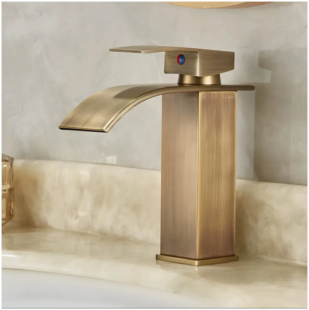 Antique Brown Waterfall Faucet Waterfall Single Lever Basin Mixer Waterfall, SS Material, for Bathroom Washbasin Toilet 7 Inches Height