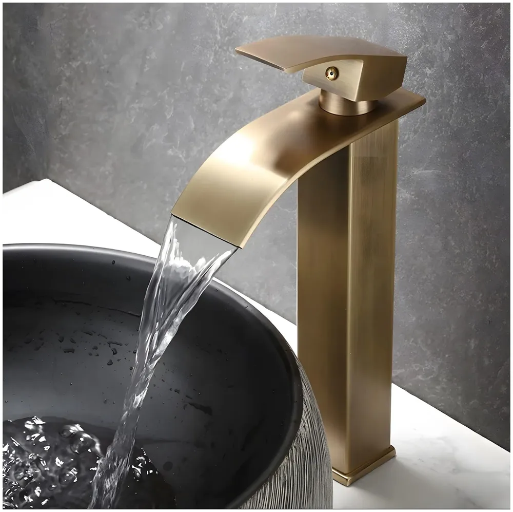 Antique Brown Tall Waterfall Faucet Waterfall Single Lever Basin Mixer Waterfall Tall Black, SS Material, for Bathroom Washbasins Toilets 12 Inches Height