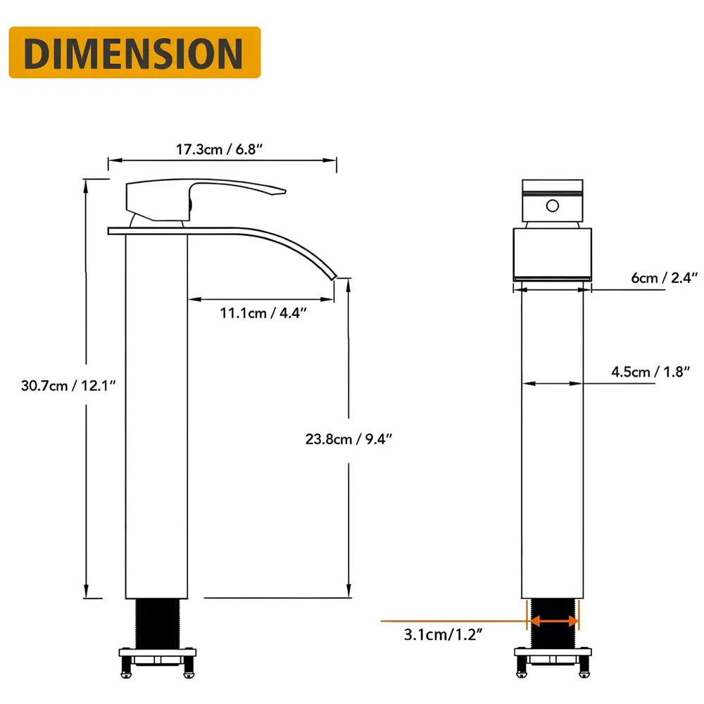Antique Brown Tall Waterfall Faucet Waterfall Single Lever Basin Mixer Waterfall Tall Black, SS Material, for Bathroom Washbasins Toilets 12 Inches Height