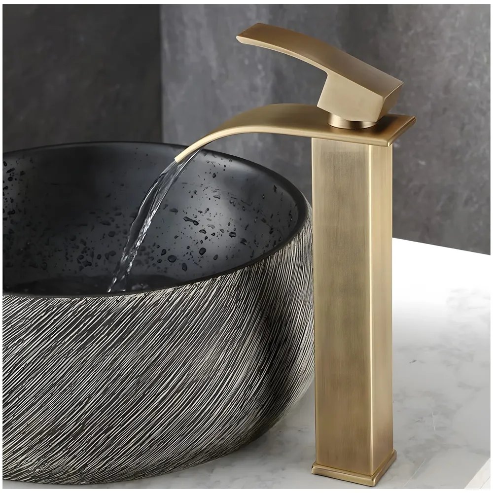 Antique Brown Tall Waterfall Faucet Waterfall Single Lever Basin Mixer Waterfall Tall Black, SS Material, for Bathroom Washbasins Toilets 12 Inches Height
