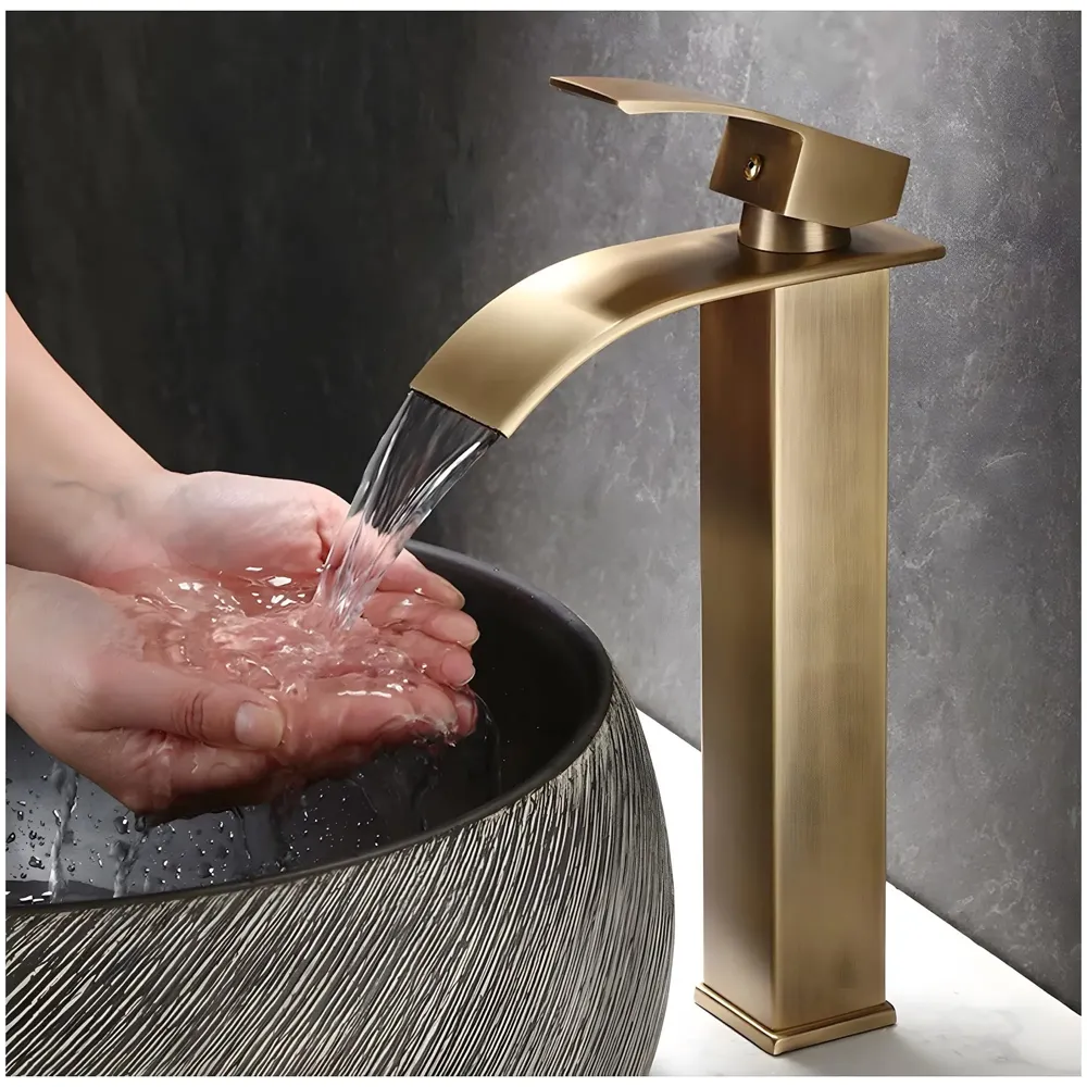 Antique Brown Tall Waterfall Faucet Waterfall Single Lever Basin Mixer Waterfall Tall Black, SS Material, for Bathroom Washbasins Toilets 12 Inches Height