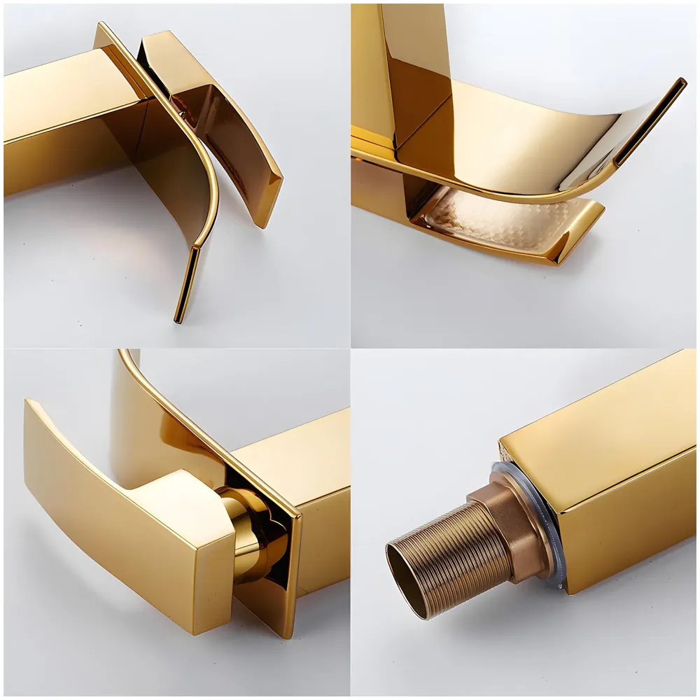 Gold Waterfall Basin Tap Faucet MixerFor Bathroom Toilet Wash Basins Hot and Cold Water Golden Colour 12 Inch Height