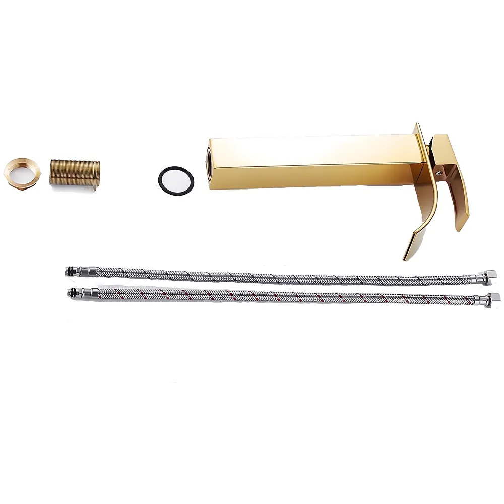 Gold Waterfall Basin Tap Faucet MixerFor Bathroom Toilet Wash Basins Hot and Cold Water Golden Colour 12 Inch Height Premium