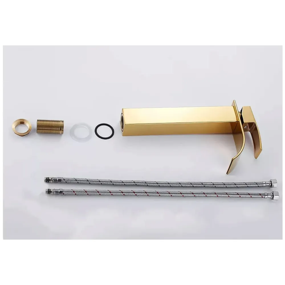 Gold Waterfall Basin Tap Faucet MixerFor Bathroom Toilet Wash Basins Hot and Cold Water Golden Colour 12 Inch Height