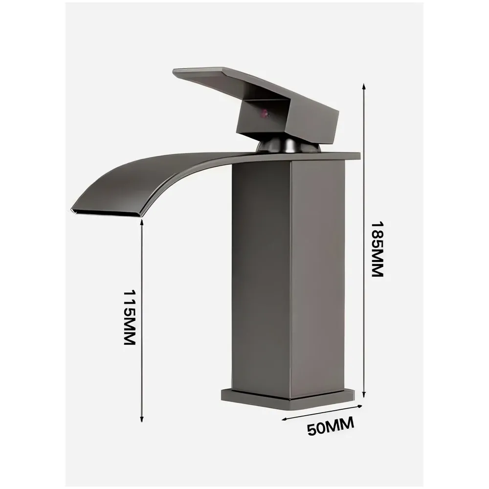 AQUAKART Dark Grey Small Waterfall Faucet Waterfall Single Lever Basin Mixer Waterfall Short Black, SS Material, for Bathroom Washbasins Toilets 7 Inches Height. - 4