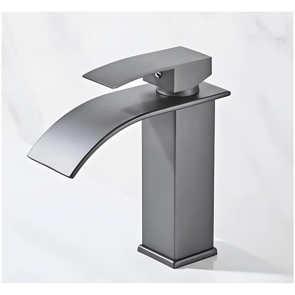 AQUAKART Dark Grey Small Waterfall Faucet Waterfall Single Lever Basin Mixer Waterfall Short Black, SS Material, for Bathroom Washbasins Toilets 7 Inches Height. - 7