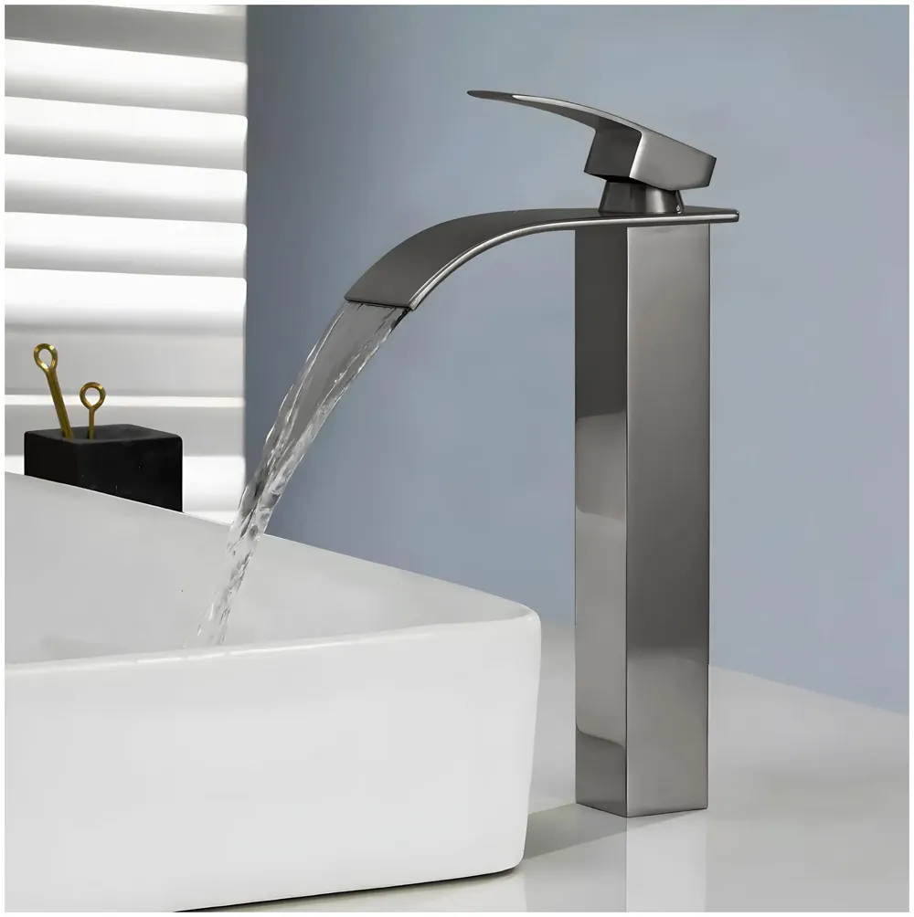 Dark Grey Tall Waterfall Faucet Waterfall Single Lever Basin Mixer Waterfall Tall Black, SS Material, for Bathroom Washbasins Toilets 12 Inches Height