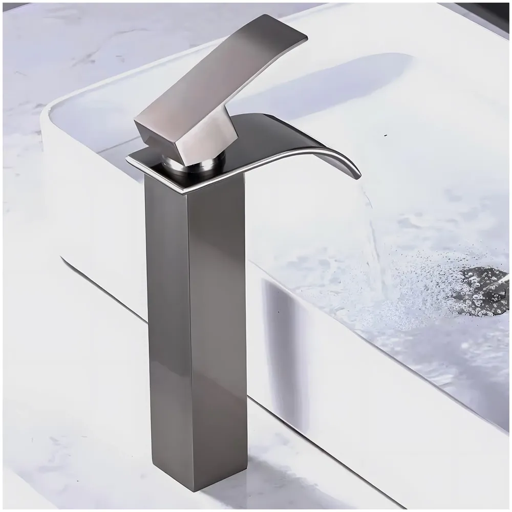Dark Grey Tall Waterfall Faucet Waterfall Single Lever Basin Mixer Waterfall Tall Black, SS Material, for Bathroom Washbasins Toilets 12 Inches Height - 5