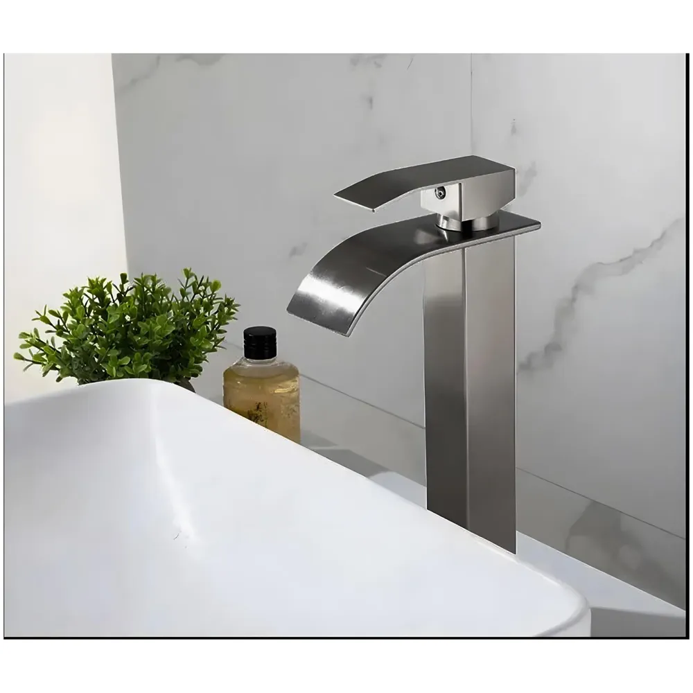 Dark Grey Tall Waterfall Faucet Waterfall Single Lever Basin Mixer Waterfall Tall Black, SS Material, for Bathroom Washbasins Toilets 12 Inches Height - 6