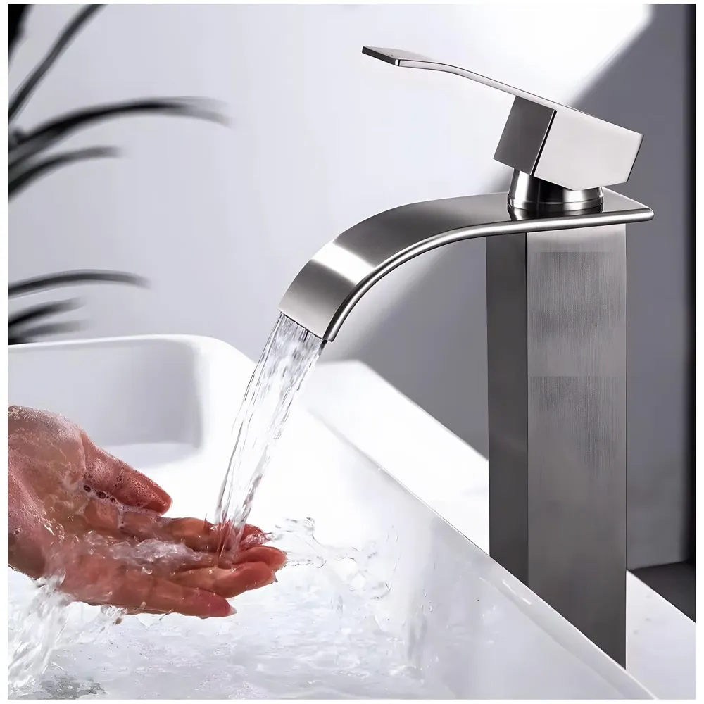 Dark Grey Tall Waterfall Faucet Waterfall Single Lever Basin Mixer Waterfall Tall Black, SS Material, for Bathroom Washbasins Toilets 12 Inches Height - 8