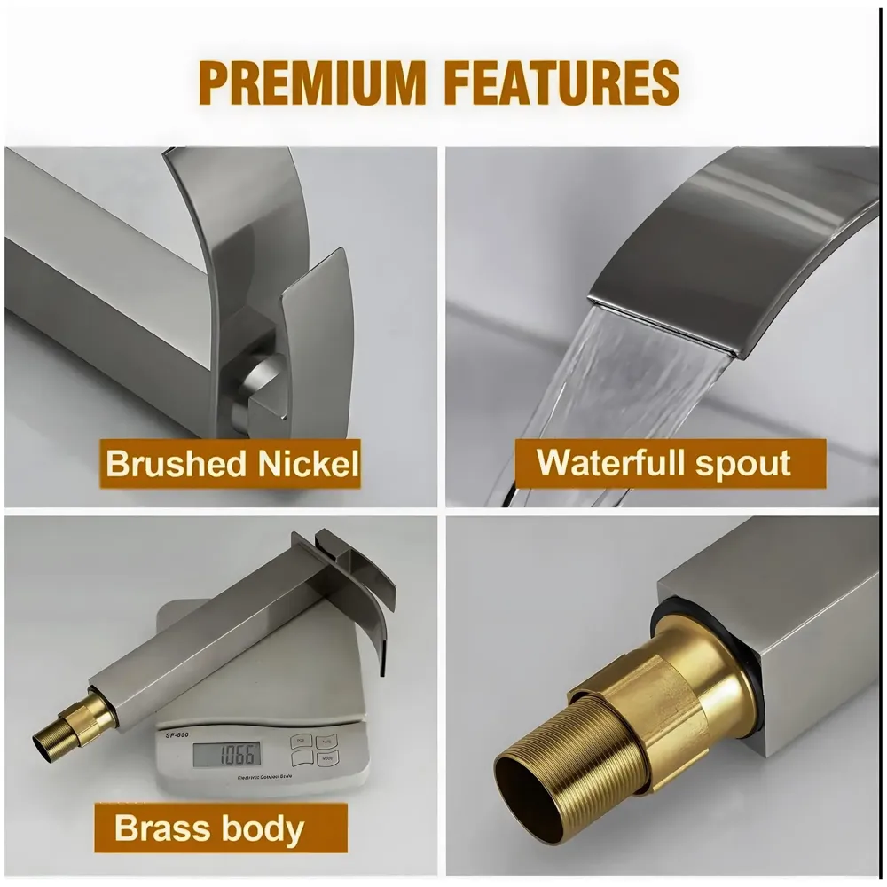 Dark Grey Tall Waterfall Faucet Waterfall Single Lever Basin Mixer Waterfall Tall Black, SS Material, for Bathroom Washbasins Toilets 12 Inches Height