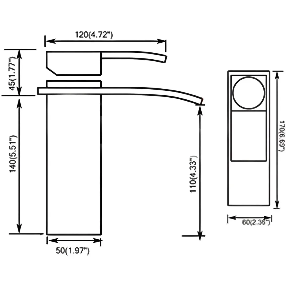 Waterfall Black Basin Tap Faucet Mixer for Bathroom Toilet Wash Basins Hot and Cold Water Small Matt Black, SS Material, 7 Inches Height - 4