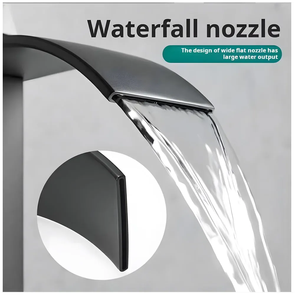 Waterfall Black Basin Tap Faucet Mixer for Bathroom Toilet Wash Basins Hot and Cold Water Small Matt Black, SS Material, 7 Inches Height - 6