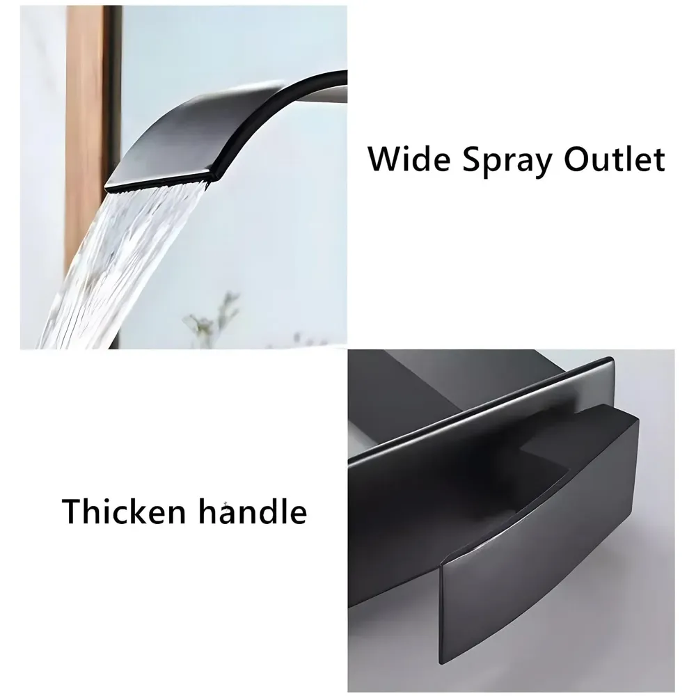 Waterfall Black Basin Tap Faucet Mixer for Bathroom Toilet Wash Basins Hot and Cold Water Small Matt Black, SS Material, 7 Inches Height - 8