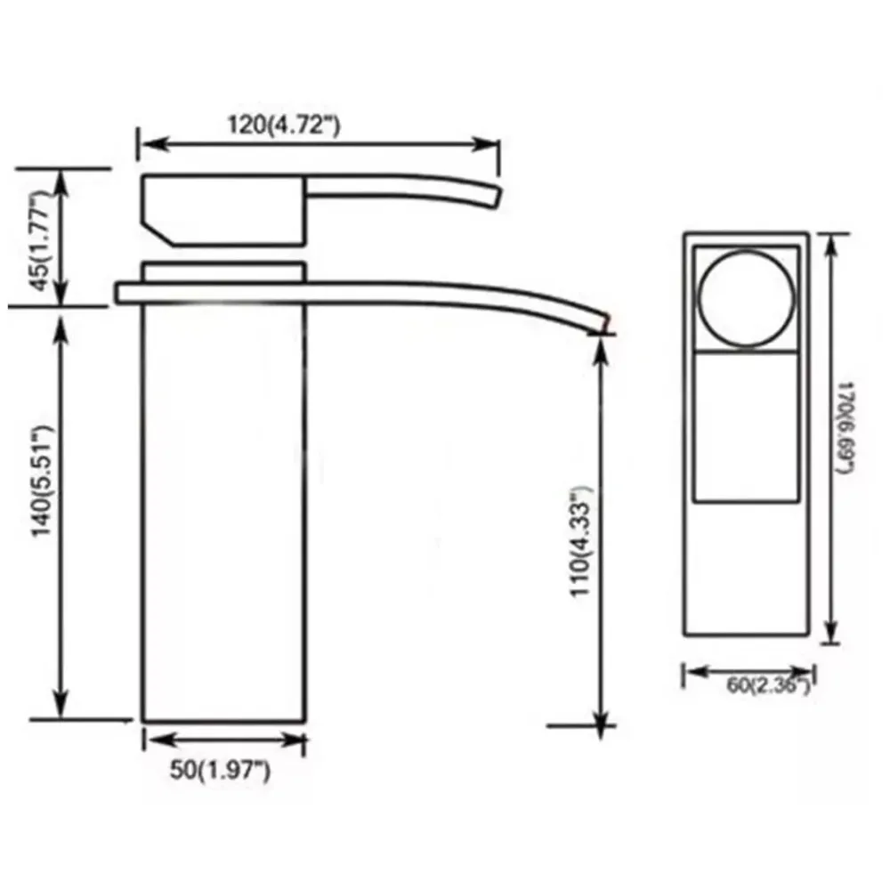 Waterfall Black Basin Tap Faucet Mixer for Bathroom Toilet Wash Basins Hot and Cold Water Small Matt Black, SS Material, 7 Inches Height