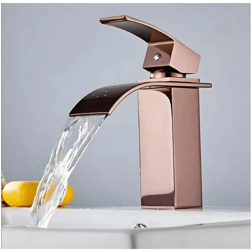 Rose Gold Tall Waterfall Faucet Waterfall Single Lever Basin Mixer Midnight Waterfall Small Black, SS Material, 7 Inches Height Rosey