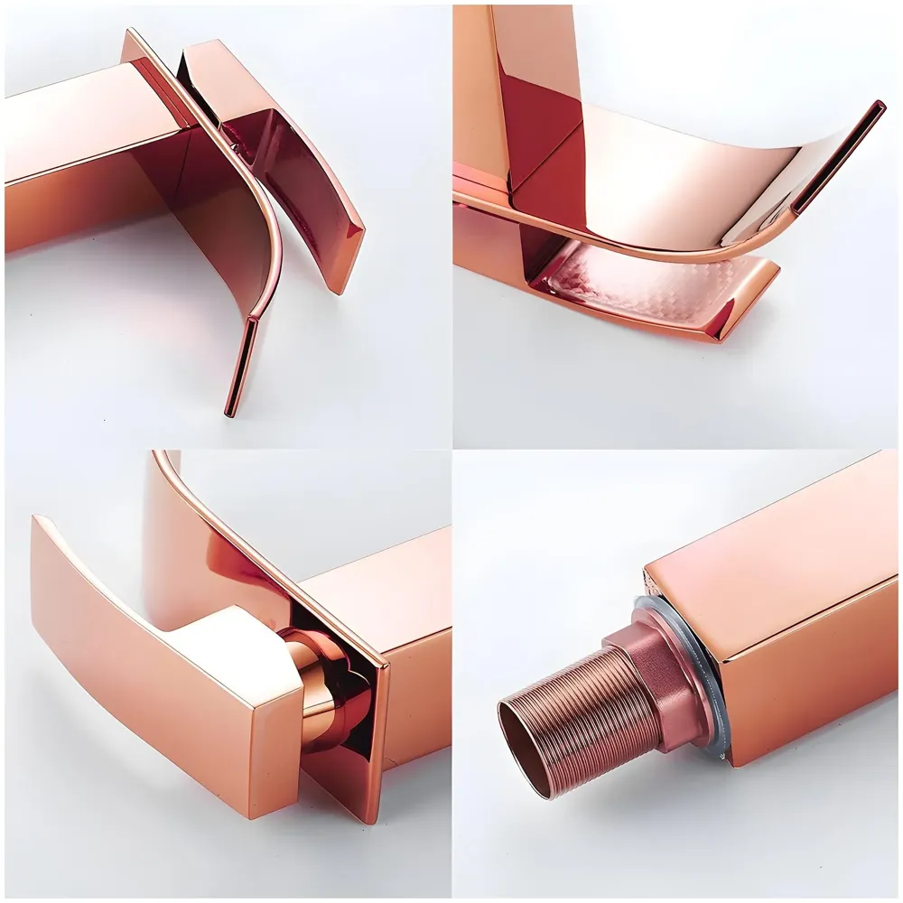Rose Gold Tall Waterfall Faucet Waterfall Single Lever Basin Mixer Rosegold Waterfall Tall, SS Material, 12 Inches Height Rosey