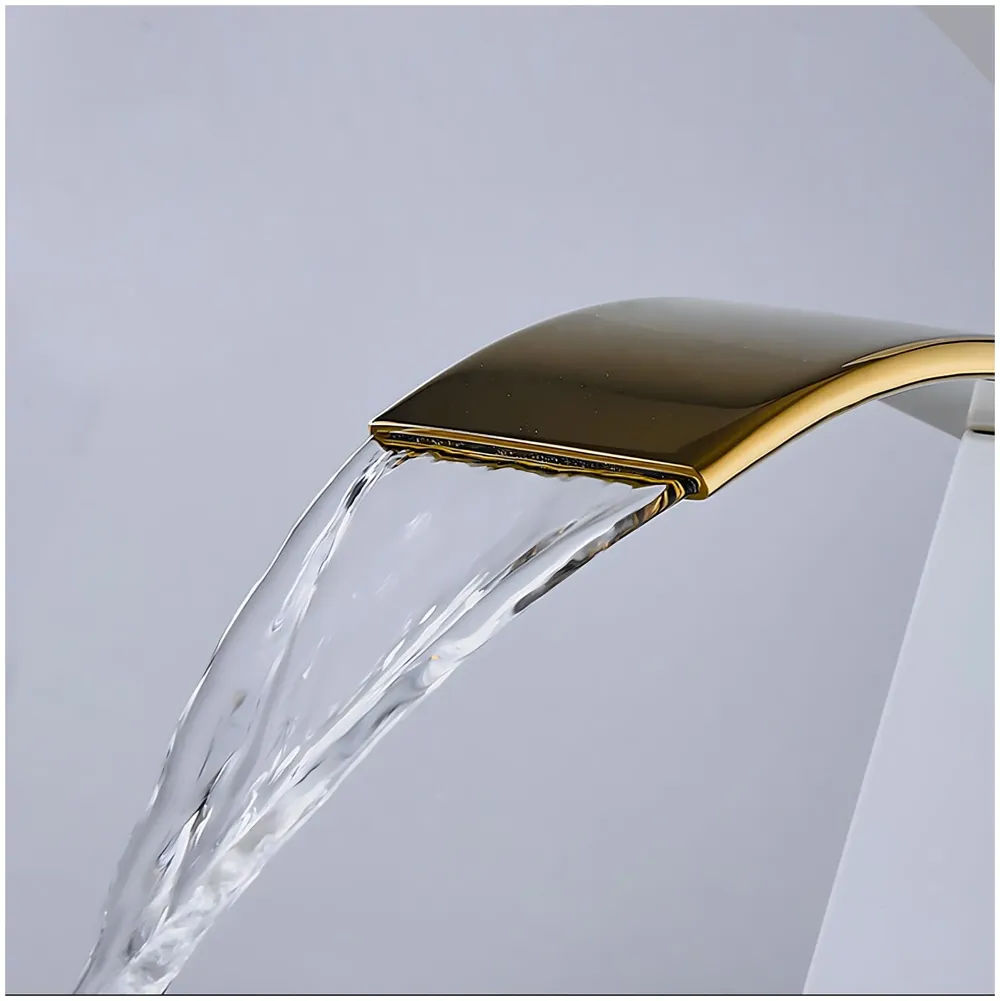 24x7 eMal White Gold Waterfall Faucet Waterfall Single Lever Basin Mixer for Bathroom Toilet Basins Small, SS Material, 7 Inches Height