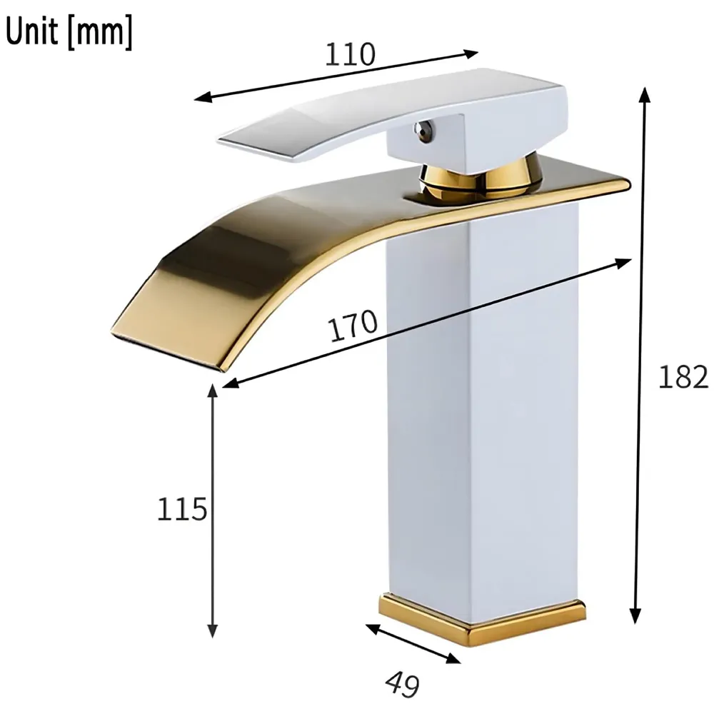 24x7 eMal White Gold Waterfall Faucet Waterfall Single Lever Basin Mixer for Bathroom Toilet Basins Small, SS Material, 7 Inches Height