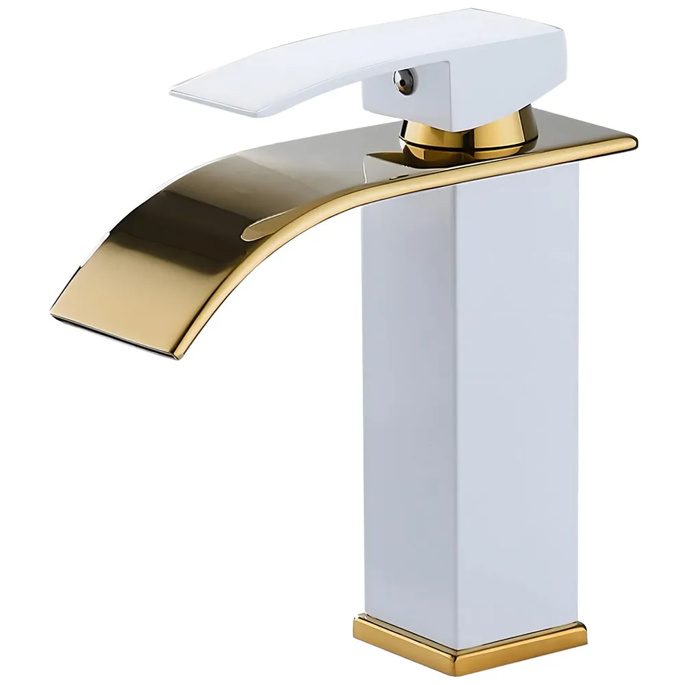 24x7 eMal White Gold Waterfall Faucet Waterfall Single Lever Basin Mixer for Bathroom Toilet Basins Small, SS Material, 7 Inches Height