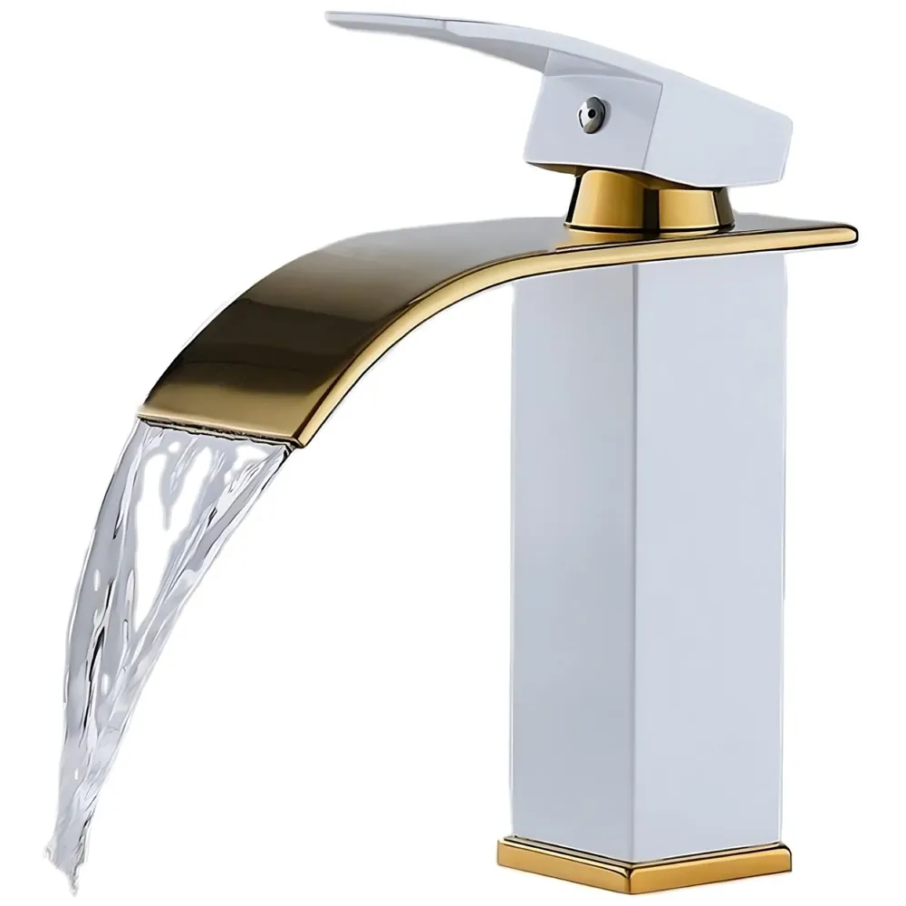 24x7 eMal White Gold Waterfall Faucet Waterfall Single Lever Basin Mixer for Bathroom Toilet Basins Small, SS Material, 7 Inches Height