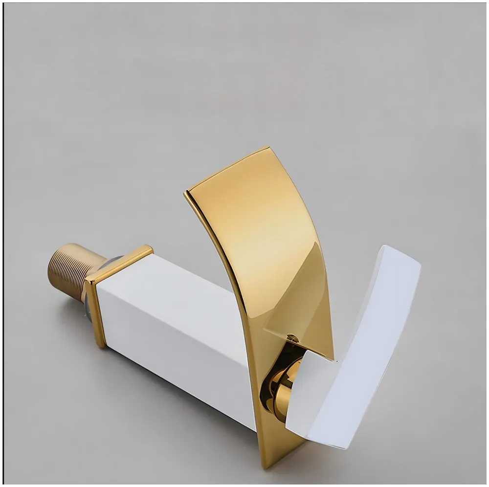 24x7 eMal White Gold Waterfall Faucet Waterfall Single Lever Basin Mixer for Bathroom Toilet Basins Small, SS Material, 7 Inches Height