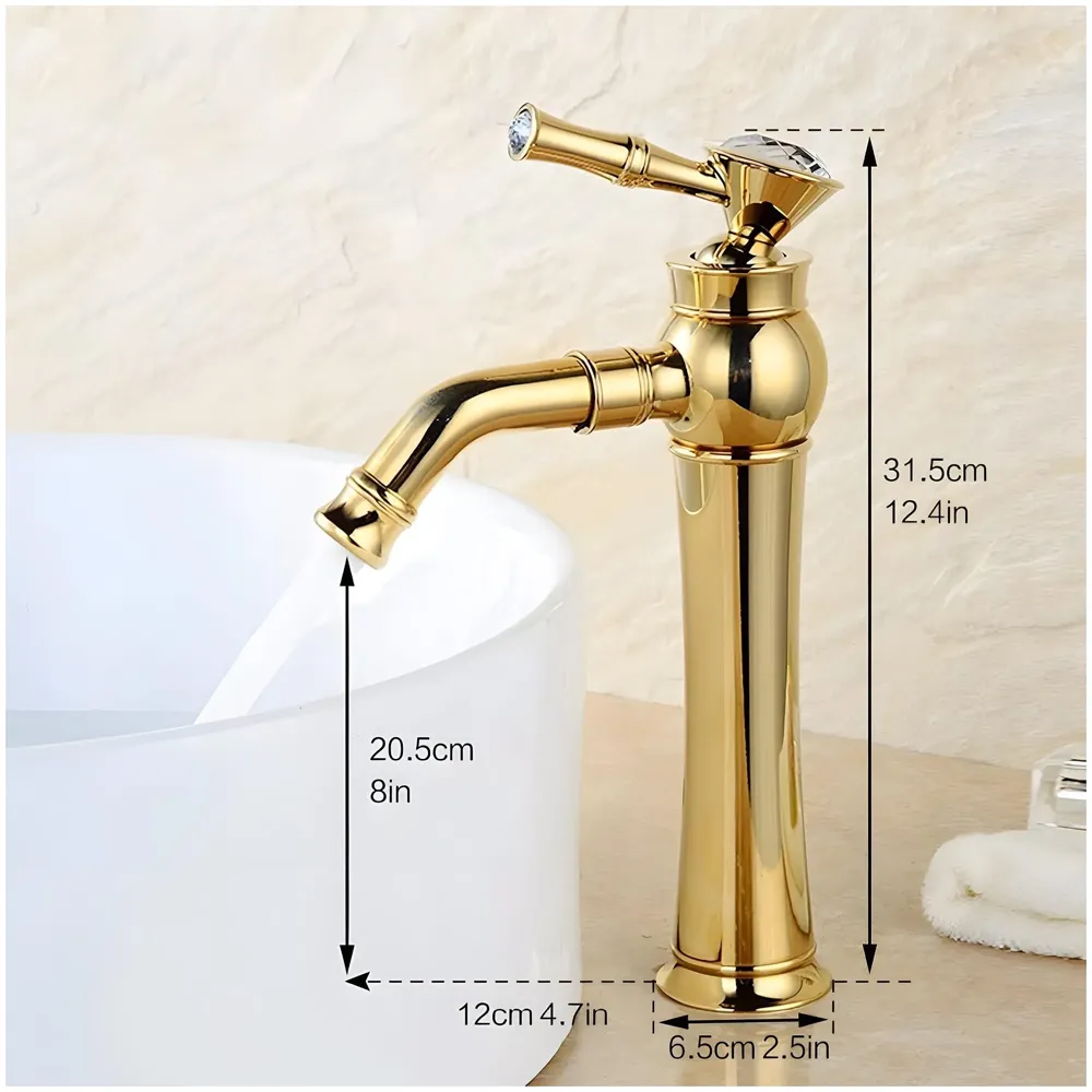 Gold Basin Faucet Tap Mixer for Bathroom Toilet Wash Basins Hot and Cold Water (Without pop-up) (Victorian Gold) 12 inches Height Golden Colour.