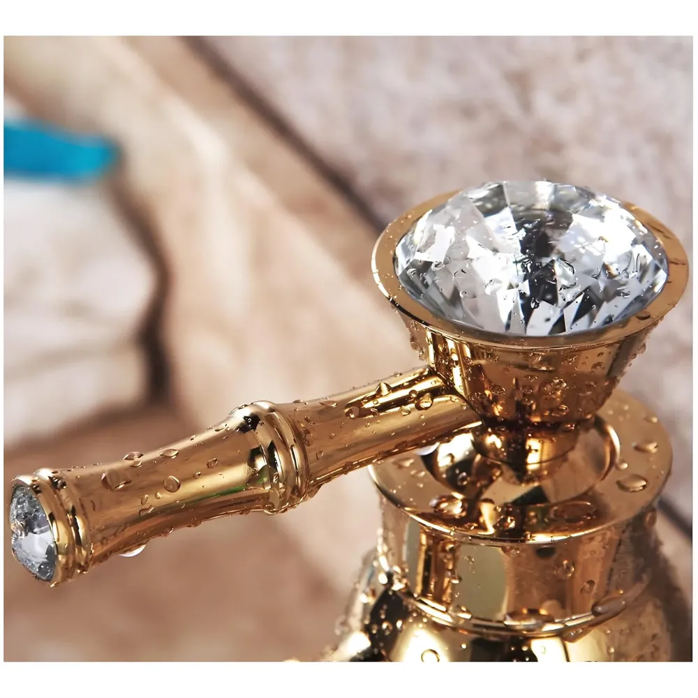 Gold Basin Faucet Tap Mixer for Bathroom Toilet Wash Basins Hot and Cold Water (Without pop-up) (Victorian Gold) 12 inches Height Golden Colour.