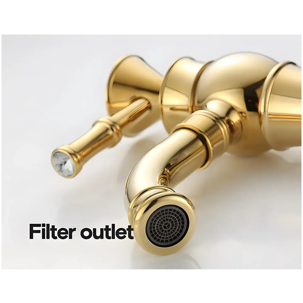 Gold Basin Faucet Tap Mixer for Bathroom Toilet Wash Basins Hot and Cold Water (Without pop-up) (Victorian Gold) 12 inches Height Golden Colour.