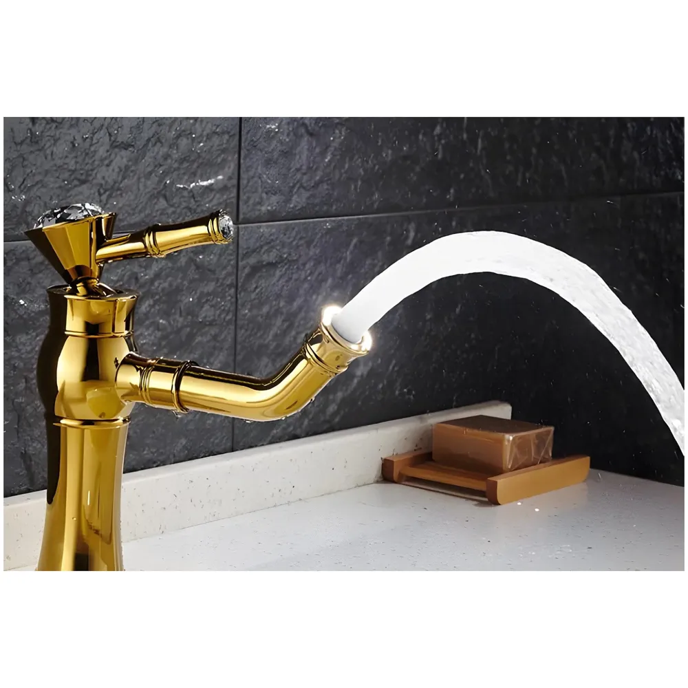 Gold Basin Faucet Tap Mixer for Bathroom Toilet Wash Basins Hot and Cold Water (Without pop-up) (Victorian Gold) 12 inches Height Golden Colour.