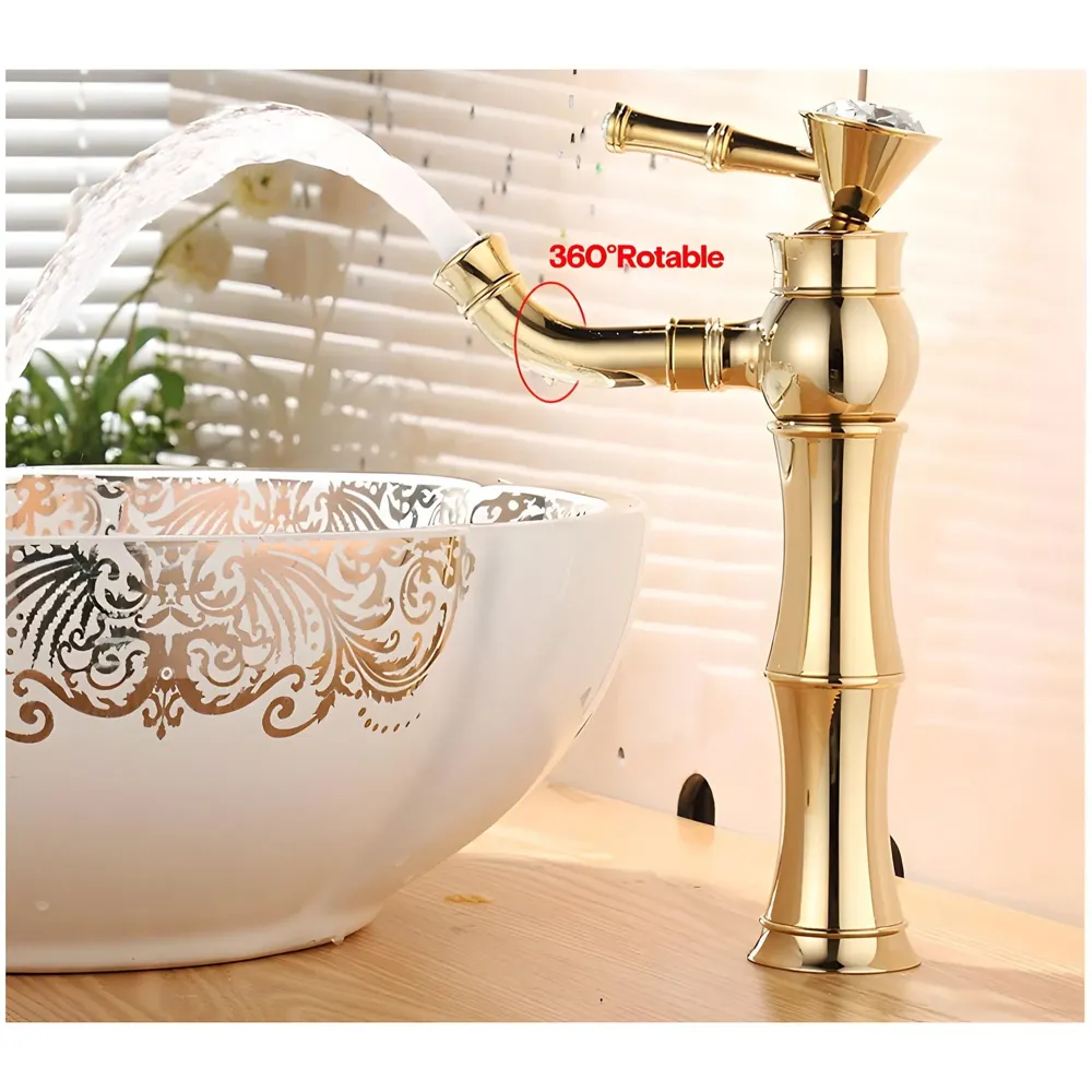Gold Basin Tap Faucet Mixer for Bathroom Toilet Wash Basins Hot and Cold Water (Without pop-up) Victorian Gold 12 inches Height Golden Colour