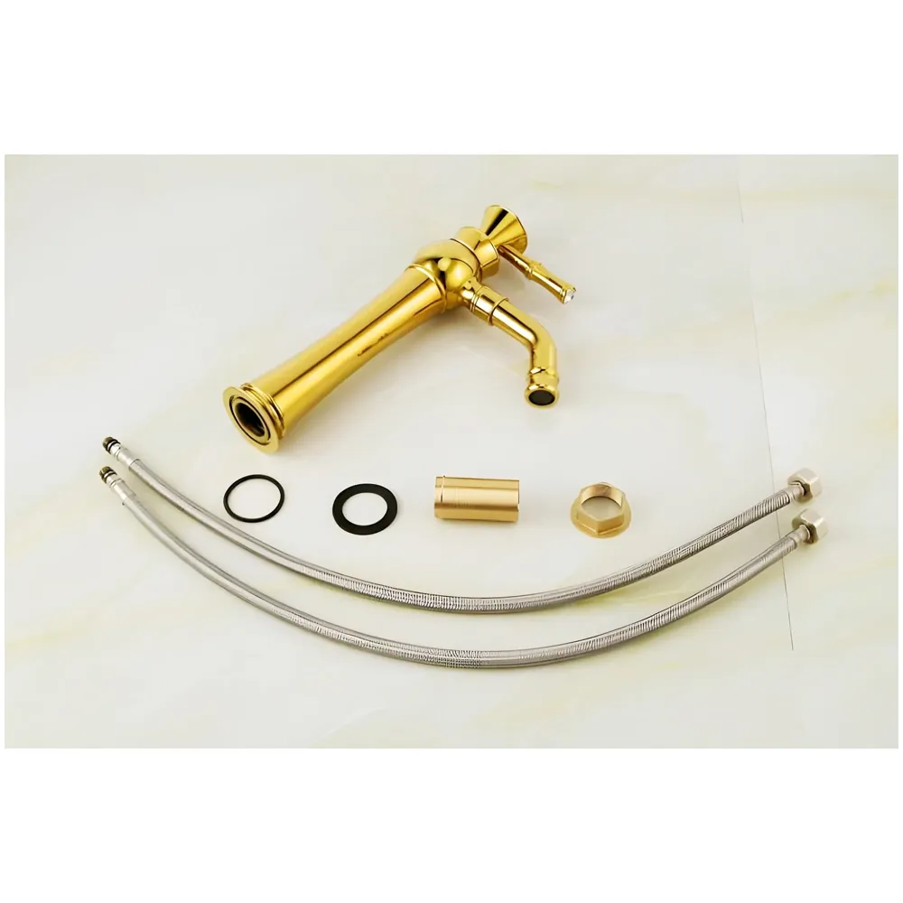 Gold Basin Tap Faucet Mixer for Bathroom Toilet Wash Basins Hot and Cold Water (Without pop-up) Victorian Gold 12 inches Height Golden Colour