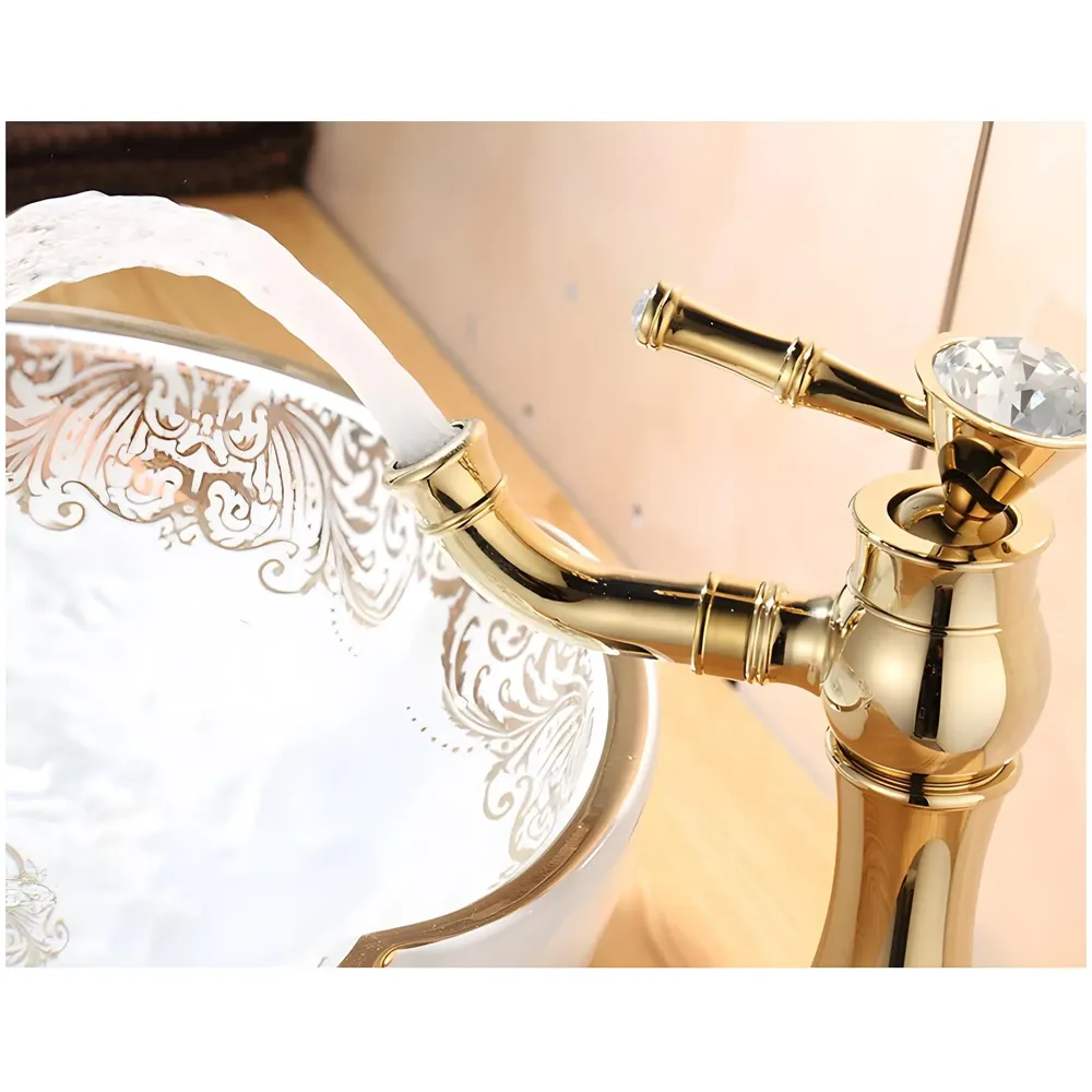 Gold Basin Tap Faucet Mixer for Bathroom Toilet Wash Basins Hot and Cold Water (Without pop-up) Victorian Gold 12 inches Height Golden Colour