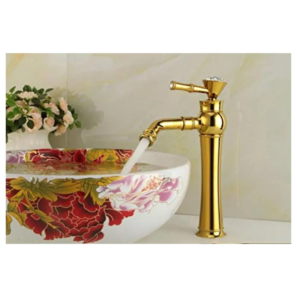 Gold Basin Tap Faucet Mixer for Bathroom Toilet Wash Basins Hot and Cold Water (Without pop-up) Victorian Gold 12 inches Height Golden Colour