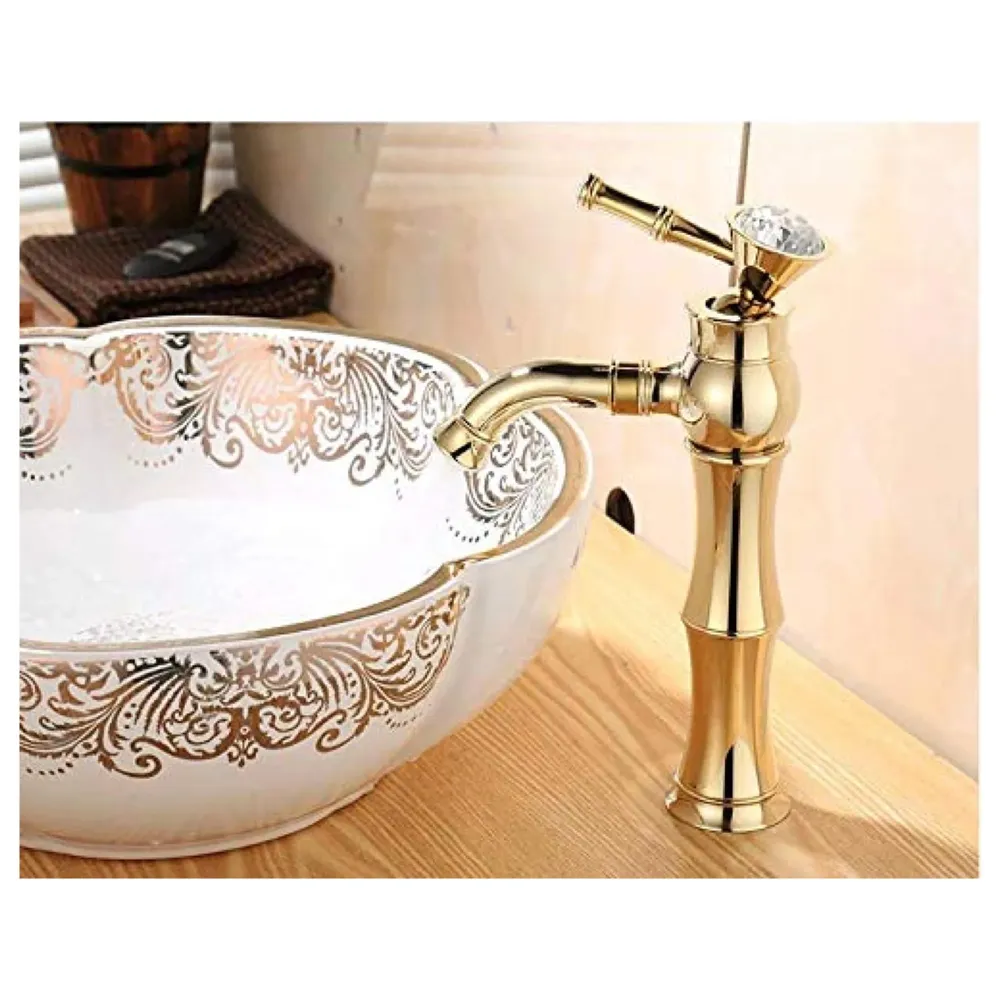 Gold Basin Faucet Tap Mixer for Bathroom Toilet Wash Basins Hot and Cold Water (Without pop-up) (Victorian Gold) 12 inches Height Golden Colour.